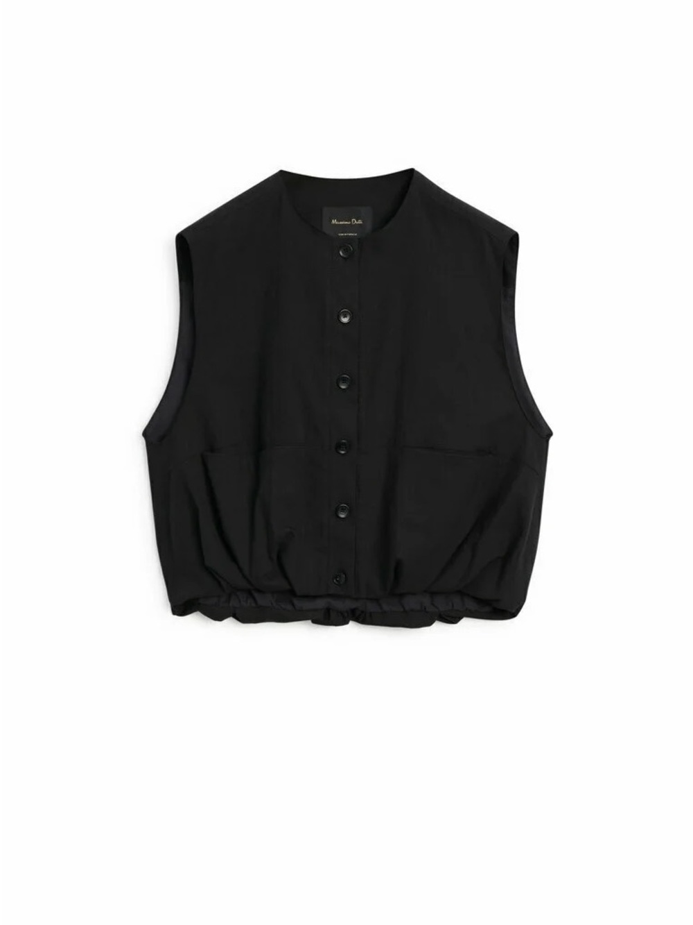 Massimo Dutti Black Button-Front Sleeveless Vest